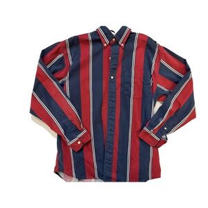 John Ashford Brush Popper Shirt Mens MED Red Blue Stripe Button Down Vintage 80s